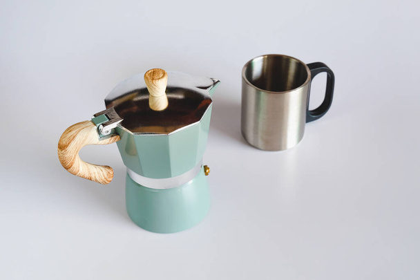 Coffee maker Moka pot home made hot coffee. - Fotografie, Obrázek