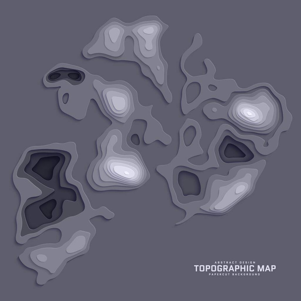 Топографическая карта в стиле резки бумаги. 3d абстрактный фон с вырезанными волнами современное покрытие. Тёмные дыры и вырезанные горы. Иллюстрация векторной карты и геометрические фигуры оригами - Вектор,изображение