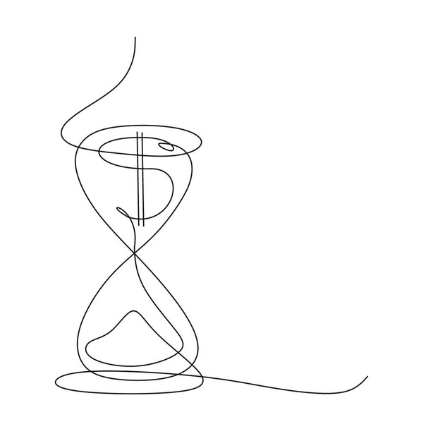 un dibujo continuo con una sola línea de palma de un reloj de arena y un dólar por encima de él y un euro detrás de él. Negocios, Finanzas, Éxito y tiempo - Foto, Imagen