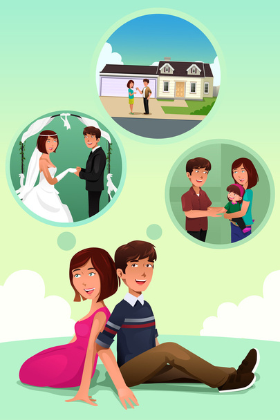 Young couple imagining their life together - Vector, Image