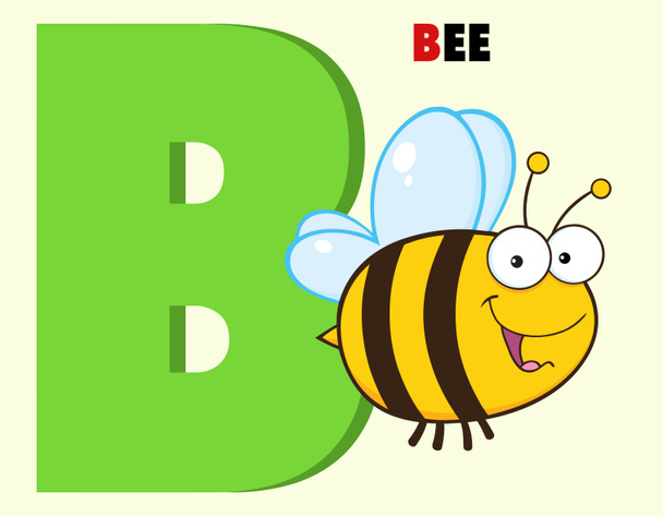 Divertido alfabeto de dibujos animados-B con abeja y texto
 - Foto, Imagen