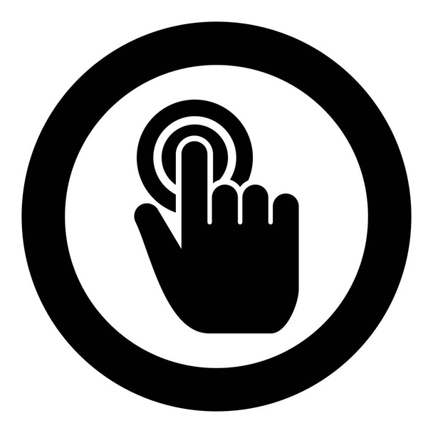 Klik op de knop Hand cursor Touch screen icoon in cirkel rond zwart kleur vector illustratie solid outline stijl eenvoudige afbeelding - Vector, afbeelding