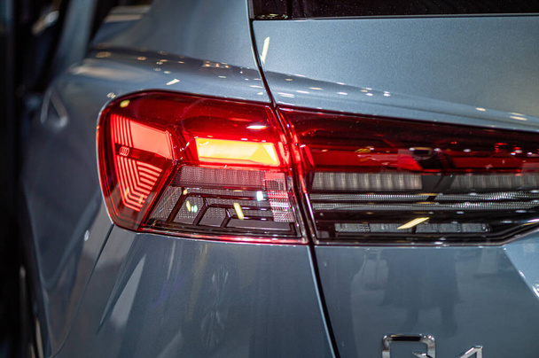Riga, Latvia, Sep 24, 2021: rear LED lights closeup of nev Audi Q4 e-tron electric luxury SUV, model 2021, stylish exterior - Fotografie, Obrázek