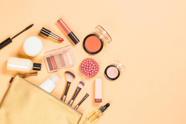 Professional make up products flat lay. - Fotoğraf, Görsel
