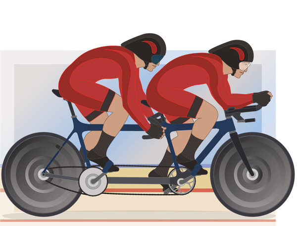 para sports paralympic cycling in tandem, visual impaired male cyclist including sighted rider, with track background - Vector, Image