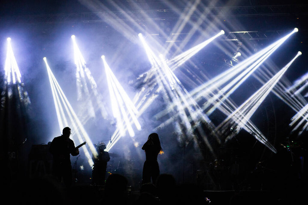 crowd at concert and silhouettes in stage lights - Photo, Image