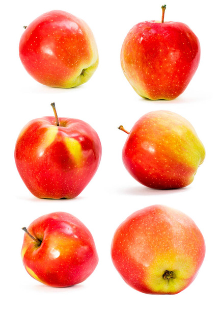Set of six Red apples closeup isolated on white background. Juicy fruit. Healthy food. Vitamins. - Photo, Image