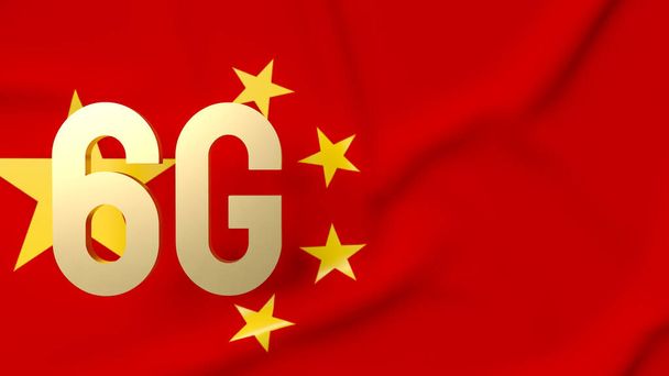 Ouro 6g na bandeira chinesa para o conceito de tecnologia ou comunicação de renderização 3d - Foto, Imagem
