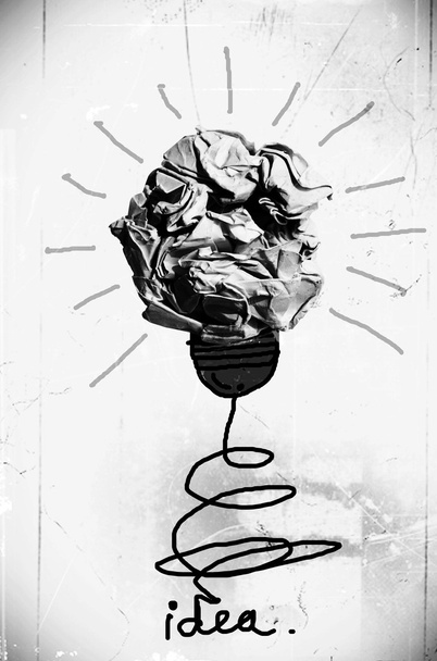 concept crumpled paper light bulb metaphor for good idea - Foto, Imagem