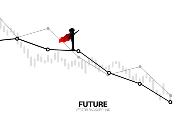 Silhouette of boy in superhero on down graph. Concept of education start and future of children. - Vector, Image