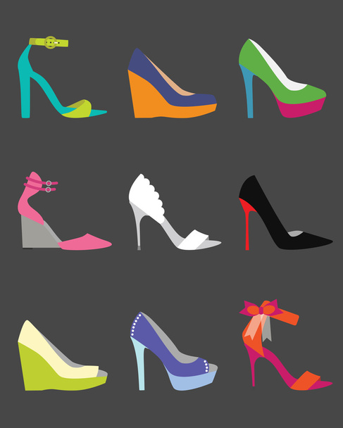Unique colorful women shoe icons set - Flat design - Vector, Image