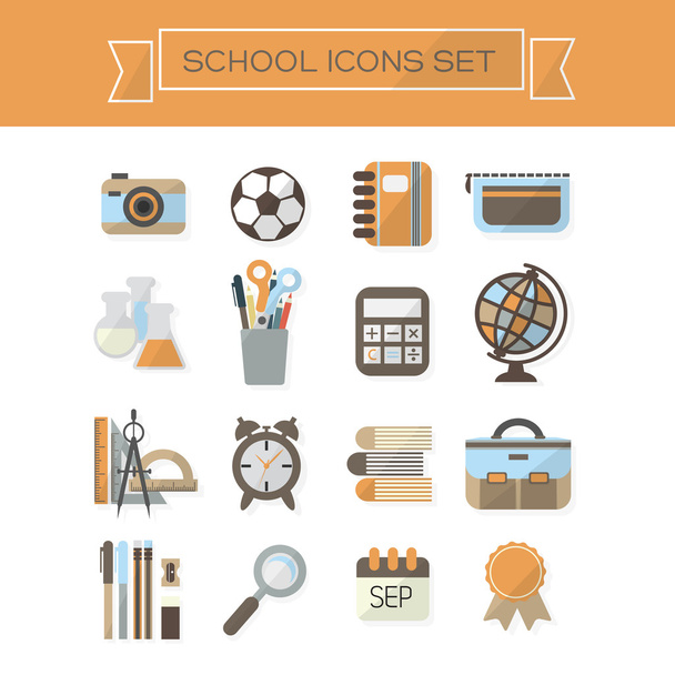 school iconen set - moderne kleurrijke platte ontwerp op witte achtergrond - Vector, afbeelding