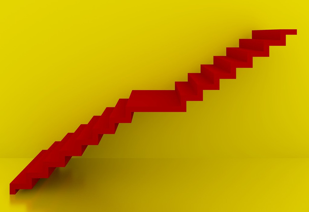rote Treppe auf gelbem Hintergrund, 3d - Foto, Bild