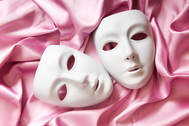 Theatre concept with the white plastic masks - Photo, Image