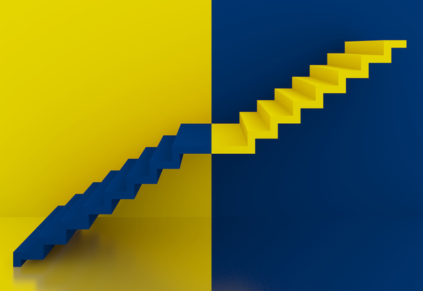 Sarı ve mavi merdiven iç mekan, 3D - Fotoğraf, Görsel
