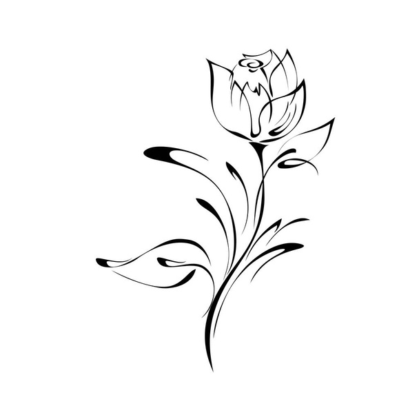 stylized rose with leaves in black lines on white background - ベクター画像