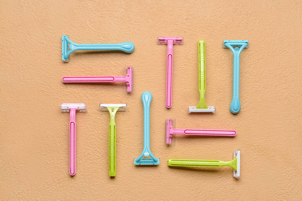 Many different razors for hair removal on color background - Photo, Image