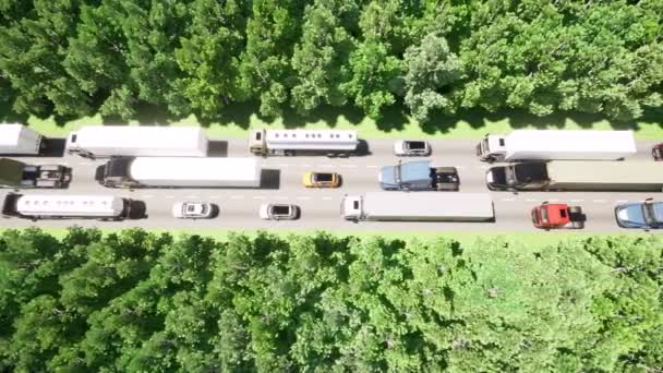 Modern aerial view of a huge queue of traffic jam from trucks - Footage, Video