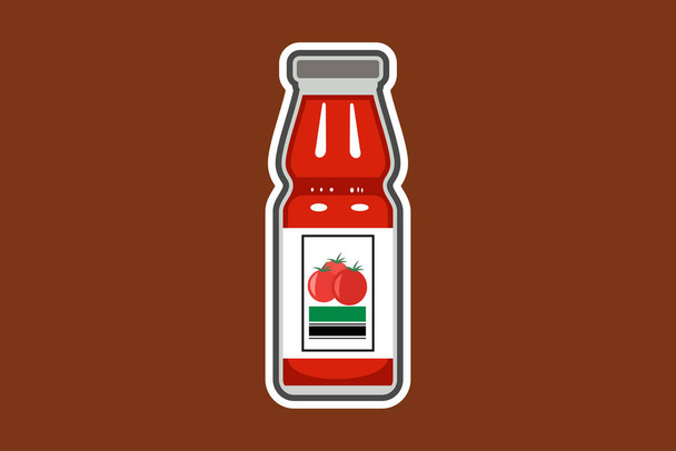 Rajčatový kečup v láhvi. Jednoduchá a plochá ikona kořeněného jídla. vektorová ilustrace. Červená rajčatová omáčka, pasta, přírodní kořeněná koření. - Vektor, obrázek