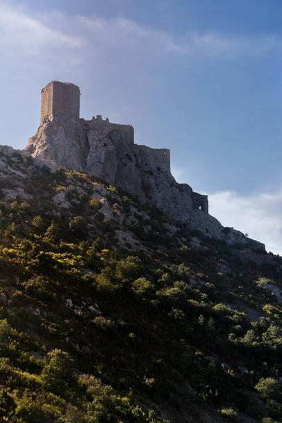 Cucugnan,France-august 16,2016:view of the Cathar castle of Queribus during a sunny day - Photo, image