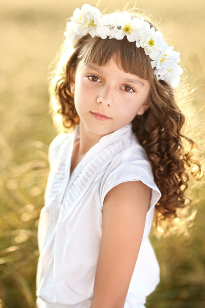 portrait of a beautiful little girl in a field - Фото, зображення