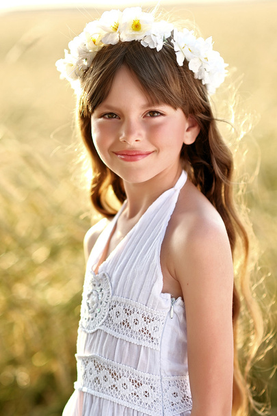 portrait of a beautiful little girl in a field - Фото, изображение