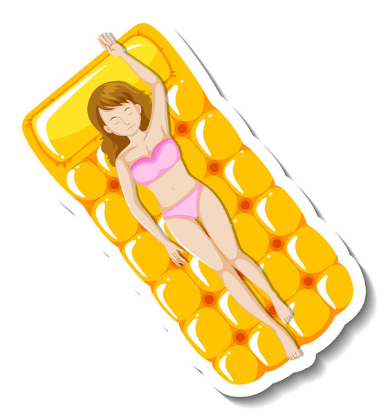 Mujer acostada en piscina flotante colchón ilustración - Vector, Imagen