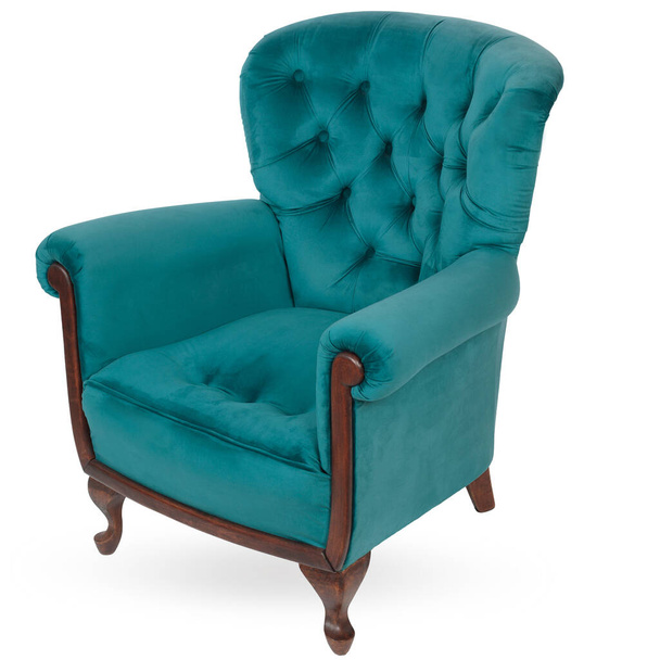 Elegance turquoise armchair on white background. high angle of shot. - Photo, Image