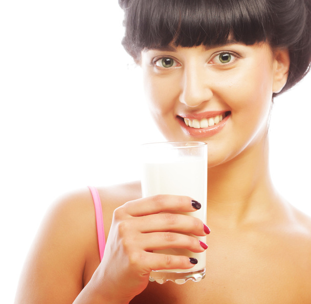 woman with apple and milk - Foto, imagen