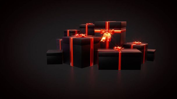 black friday give-away backdrop - pile of surprise gift boxes - abstract 3D illustration - Foto, afbeelding