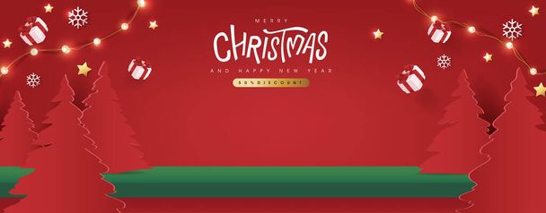 Merry Christmas banner studio table room product display with copy space  - Vector, Image