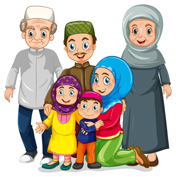 Happy muslim cartoon character illustration - Vector, Image