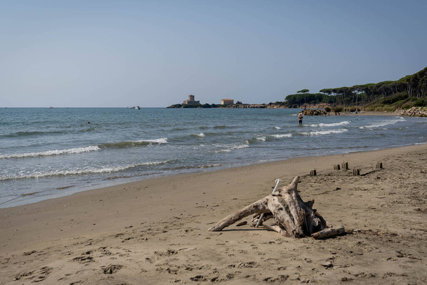 Image of sandy beach and castle in Torre Astura in Italy - Foto, Bild