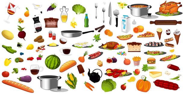 Realistic products, vegetables and fruits on a white background - Vector illustration - Wektor, obraz