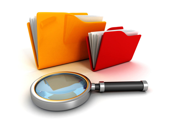 Folders and magnifying glass - Foto, Imagen