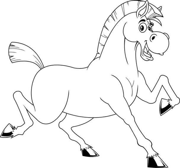 Funny Horse Cartoon Maskot Postava přes prázdné dřevěné tabuli Vektor ručně kreslené ilustrace Izolované na průhledném pozadí - Vektor, obrázek