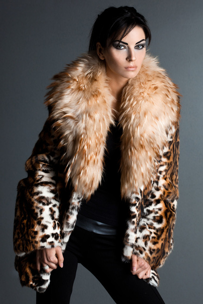 bela mulher na moda no casaco de peles
 - Foto, Imagem
