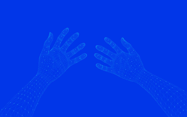 Wireframe of human hands from the first person. 3D. Vector illustration - Διάνυσμα, εικόνα