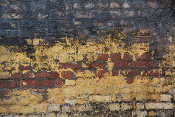 Brick texture. Cracked concrete ancient wall background, old wall. aged rough brick - Photo, Image