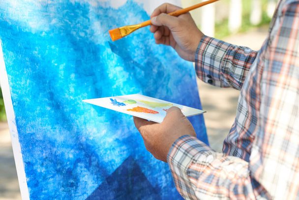 Painting Background On Easel Outdoors - Photo, Image