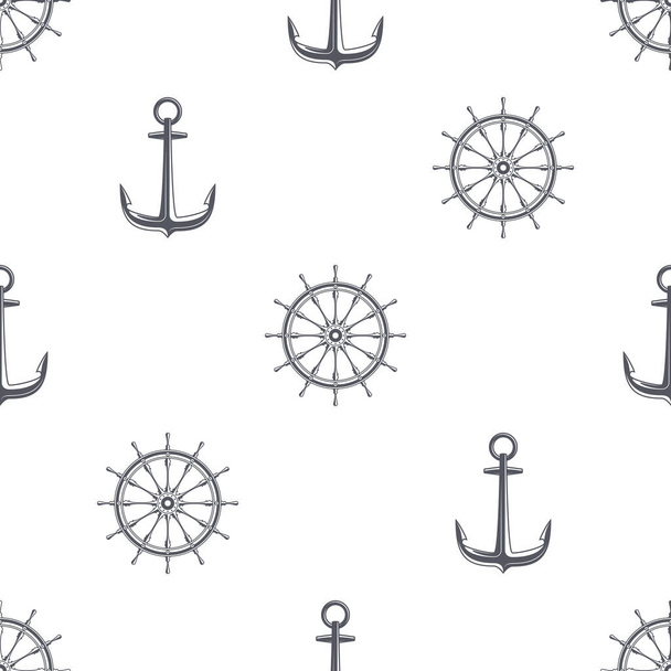 Ship wheel anhor seamless background. - Vector, Image