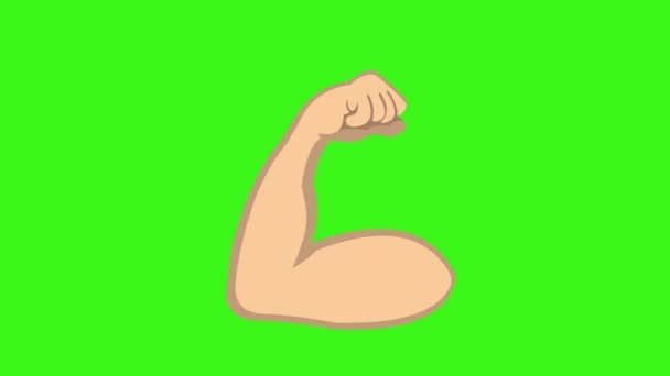 Animace smyčky paže stahující biceps na zeleném pozadí chroma - Záběry, video
