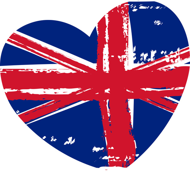 Grunge Britain flag in heart shape - Vektor, Bild