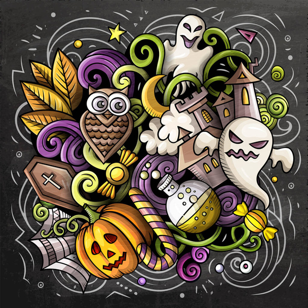 Happy Halloween cartoon raster illustration. - Photo, Image