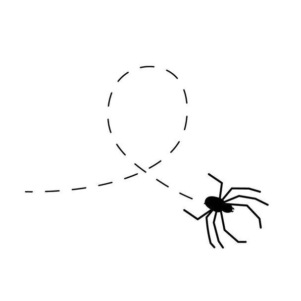 Spider su una linea tratteggiata. Silhouette animale nera. Vettore isolato su sfondo bianco. - Vettoriali, immagini