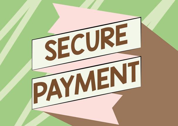 Textzeichen, das Secure Payment zeigt. Konzept der Zahlungssicherheit bezieht sich auf die Sicherstellung der Bezahlung auch im Streitfall gefaltete Papierschärpe im Zickzackmuster. - Foto, Bild