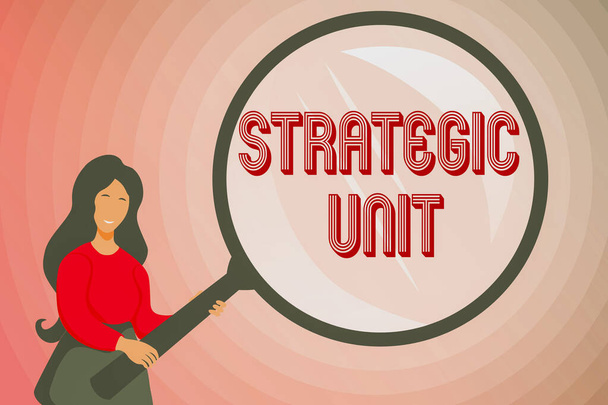 Text sign showing Strategic Unit. Business concept profit center focused on product offering and market segment. Abstract Investigation And Finding Clues, Searching For Answers Concepts - Photo, Image