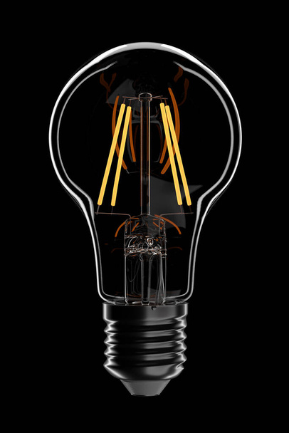 Žárovka LED žárovky se základnou e27 na černém pozadí. Obrázek 3D vykreslování. - Fotografie, Obrázek