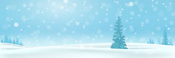 モミの木や雪の冬の風景。森の中の雪と冬のバナー、雪の中の冬のモミの木、クリスマス冬の風景。第十話 - ベクター画像