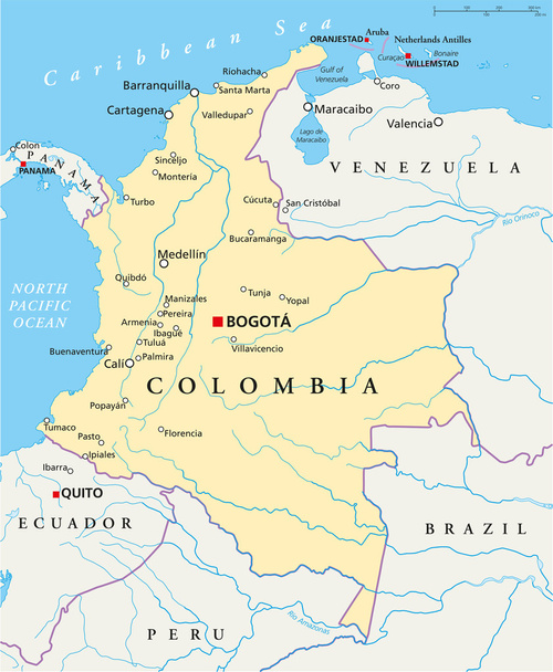 Politische Landkarte Kolumbiens - Vektor, Bild